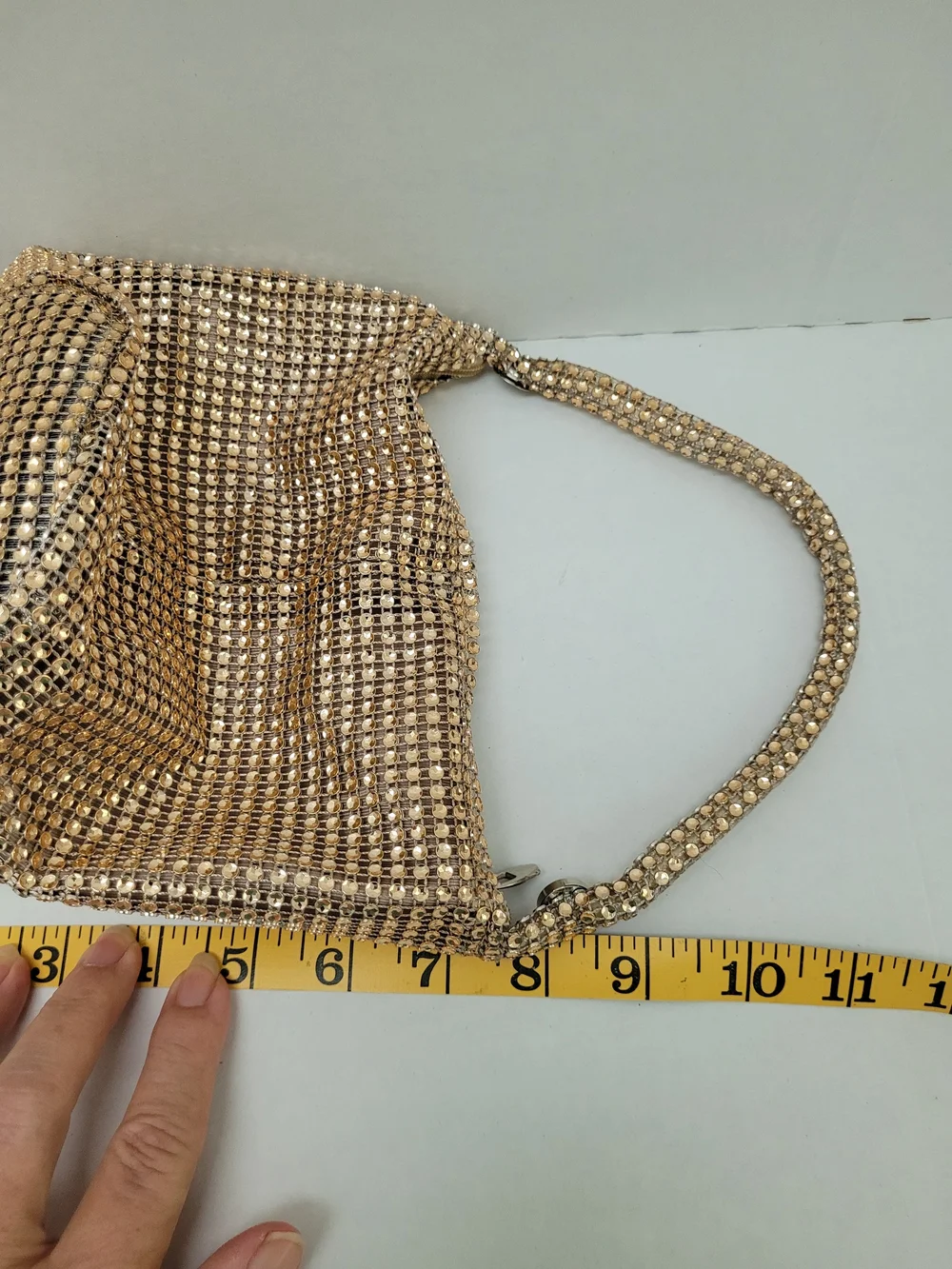 Gold Sequin Mesh Wristlet Evening Bag, Magnetic & Zip Closure